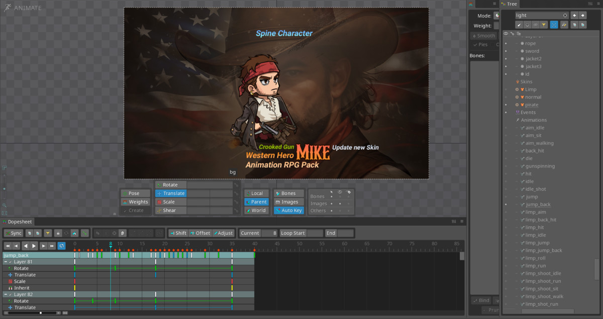 Cowboy_Crooked Gun_ Spine animation 2D Character