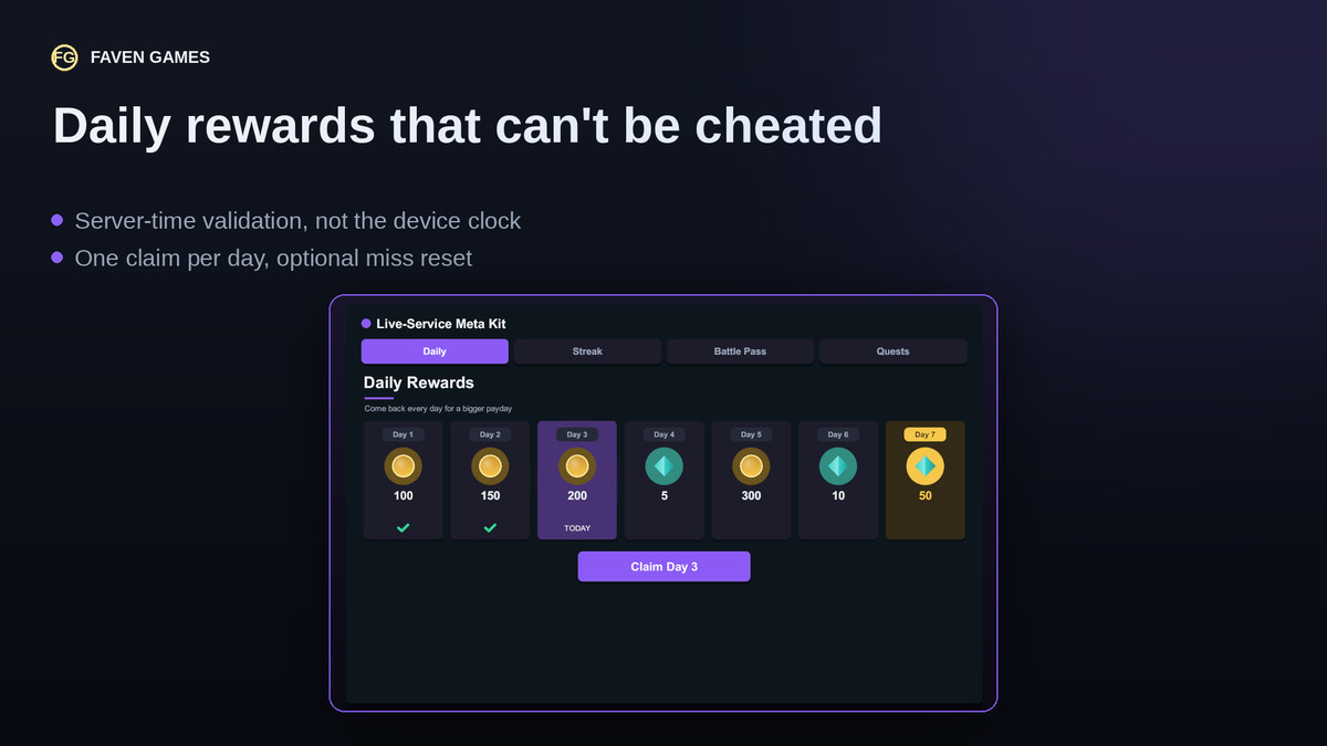 Live-Service Meta Kit: Daily Rewards, Battle Pass & Quests