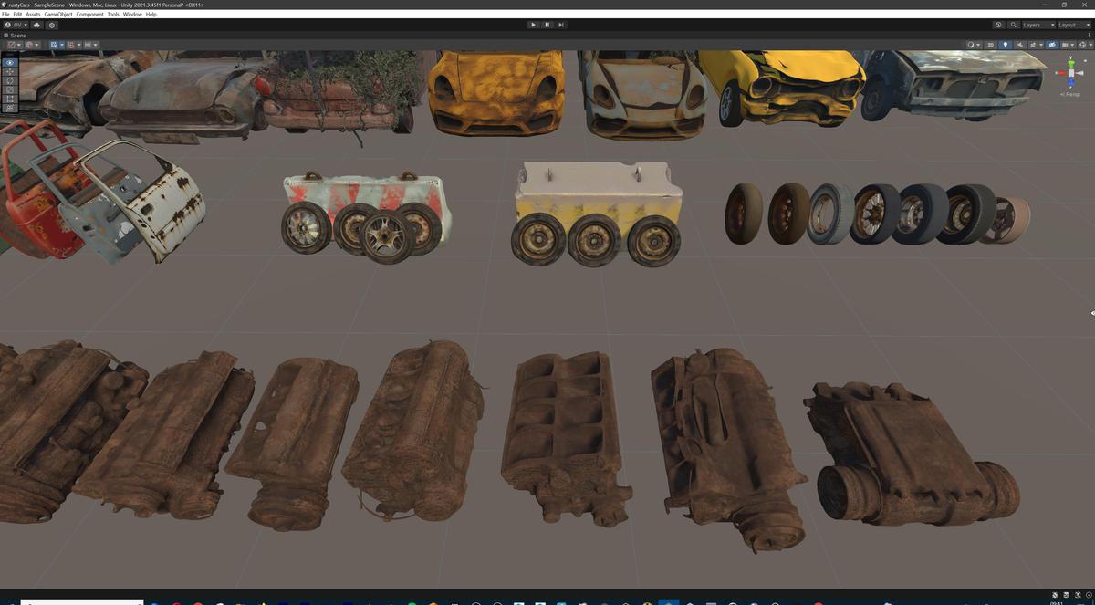 Old Abandoned Junk Rusty Vehicles 3d Game Ready Set (Car, Bus, Motorcycle, Bike)