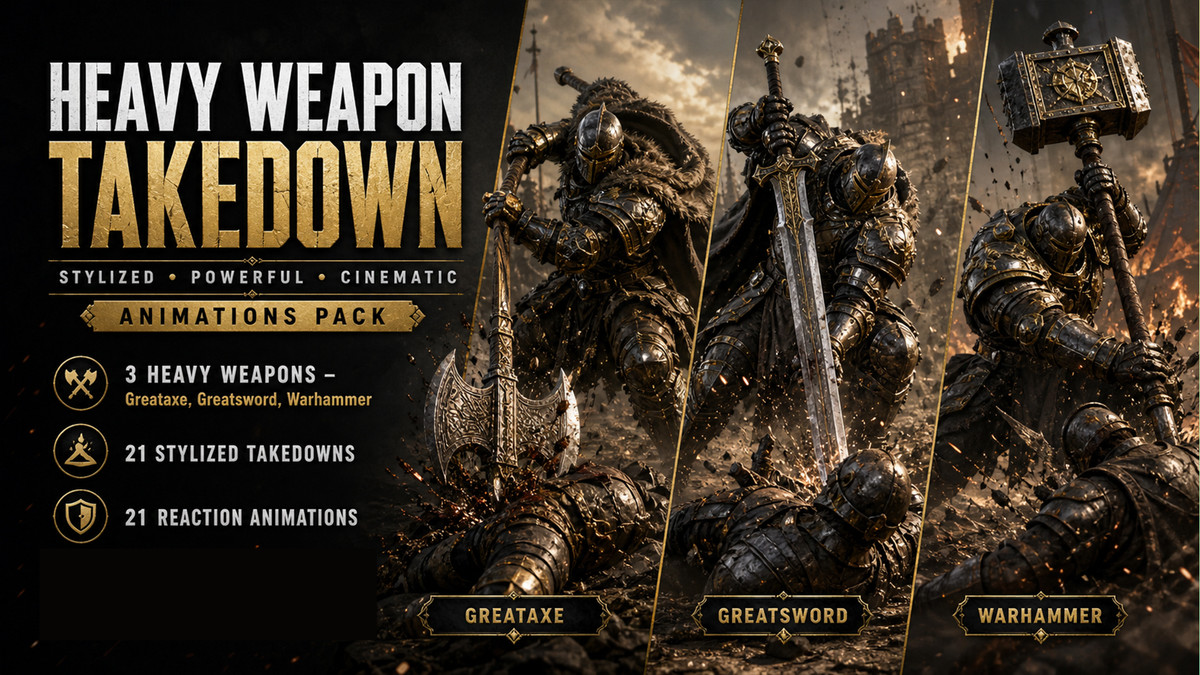 Heavy Weapon Takedown Animations – Greataxe, Greatsword & Warhammer Pack