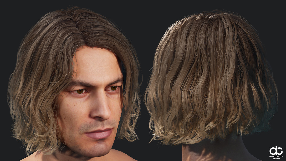 Realistic male hairstyles, pack #6 | Rigged hair, game-ready, low-poly