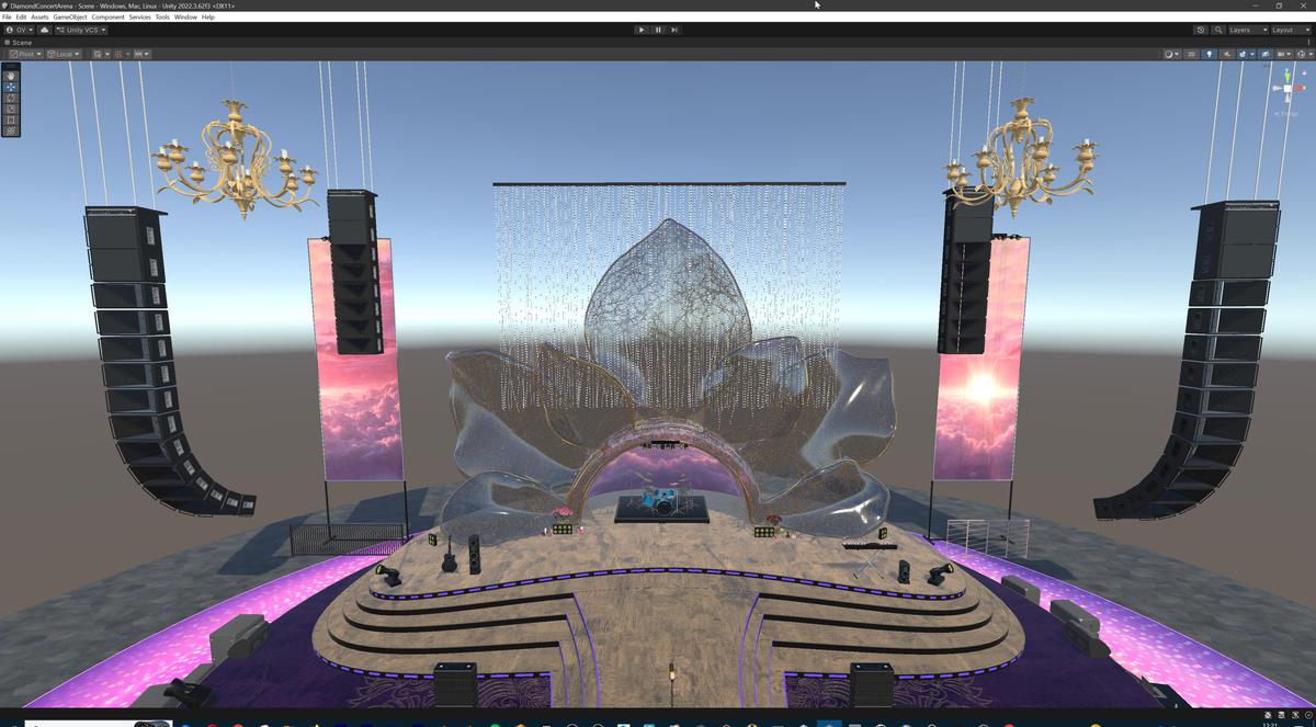 Diamond Concert Arena Stage Venue - Modular 3d Scene (with Piano, Drums, Guitar)