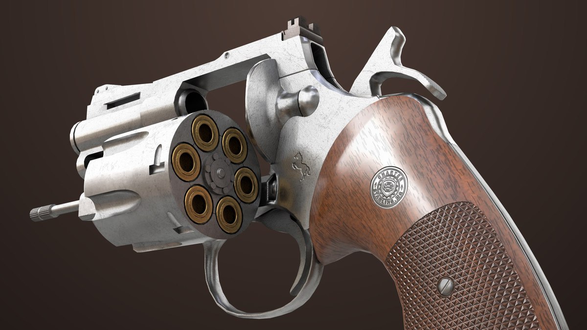 Revolver 05 Small Silver with Bullet URP HDRP Textures
