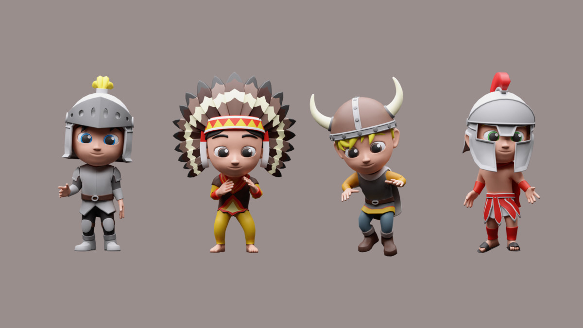 Cartoon kids 3 01 in warrior costumes