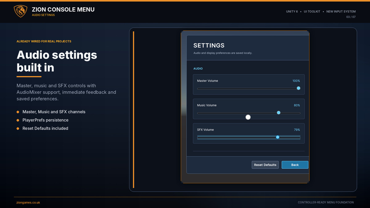 Zion Console Menu