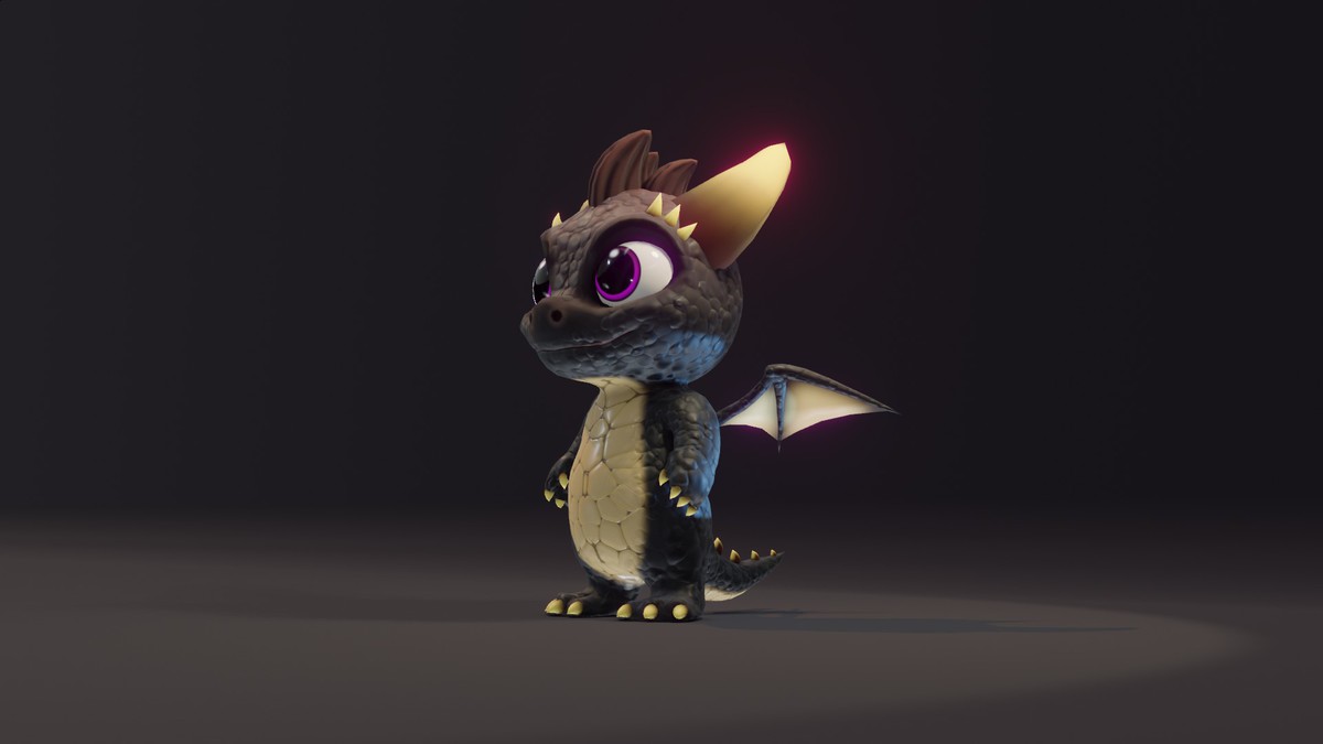 Cartoon Black Baby Dragon 3D Model & 5 Music Tracks & 36 Sound Effects