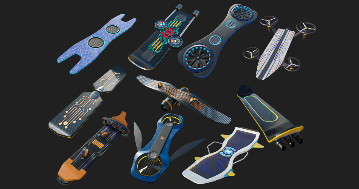 10 Sci Fi Hoverboards URP HDRP Textures