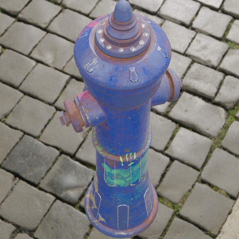 Rusty Fire Hydrant – Low Poly PBR with LODs (4 Variations)