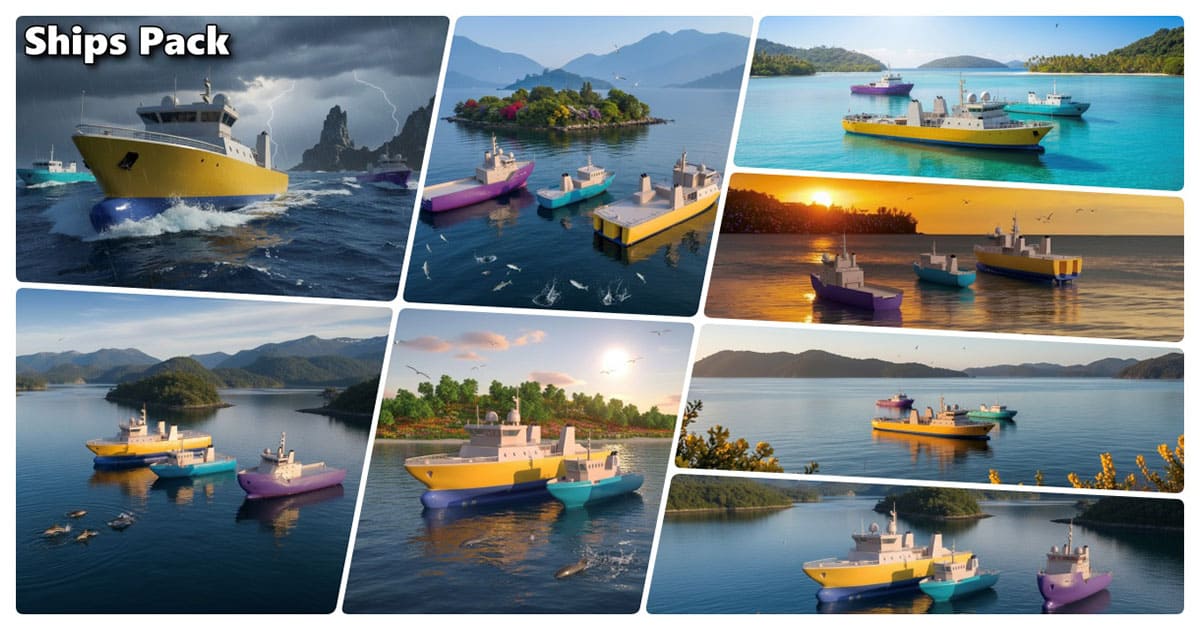 Ships Pack 3 In 1 - Low Poly Marine Supply - Ship Collection