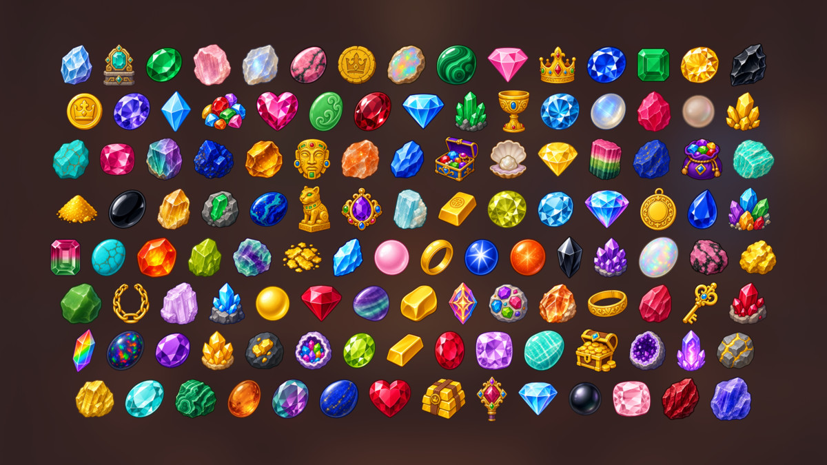 Gemstones Crystals Jewelry Gold Treasure Icons Pack