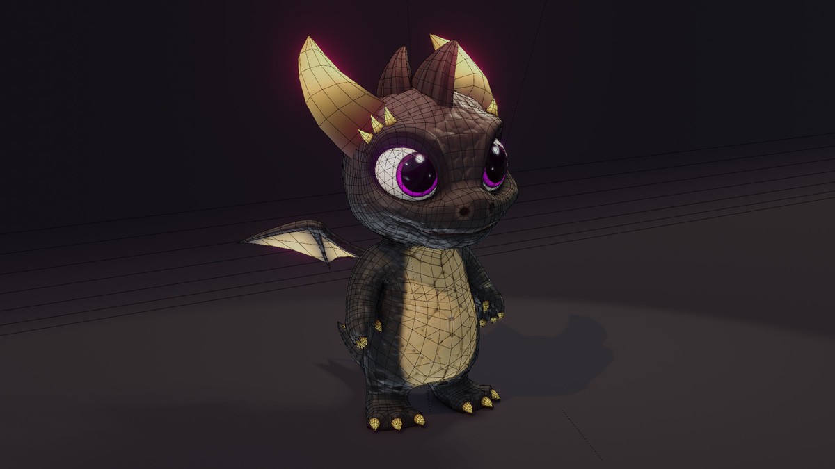 Cartoon Black Baby Dragon 3D Model (Low-Poly, Game-Ready, Animated, Built-In)