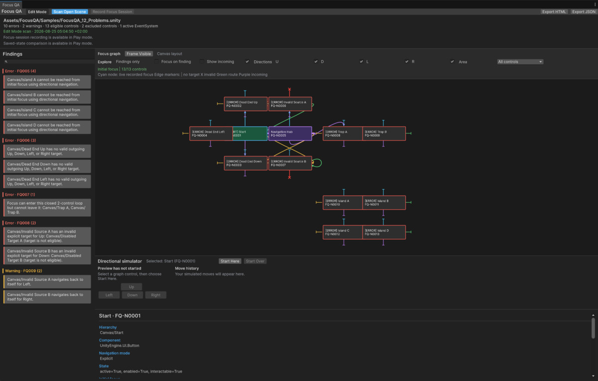 Focus QA — Fast uGUI Navigation Analyzer