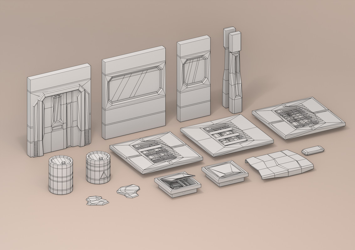 Sci-Fi Low Poly Interior Bundle: Grand Colony Collection (5-in-1) | Cosmic Retro