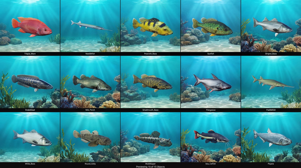 Freshwater river fish - large pack