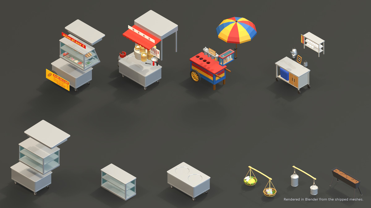 Asian Street Food Carts & Stalls: Low Poly Pack