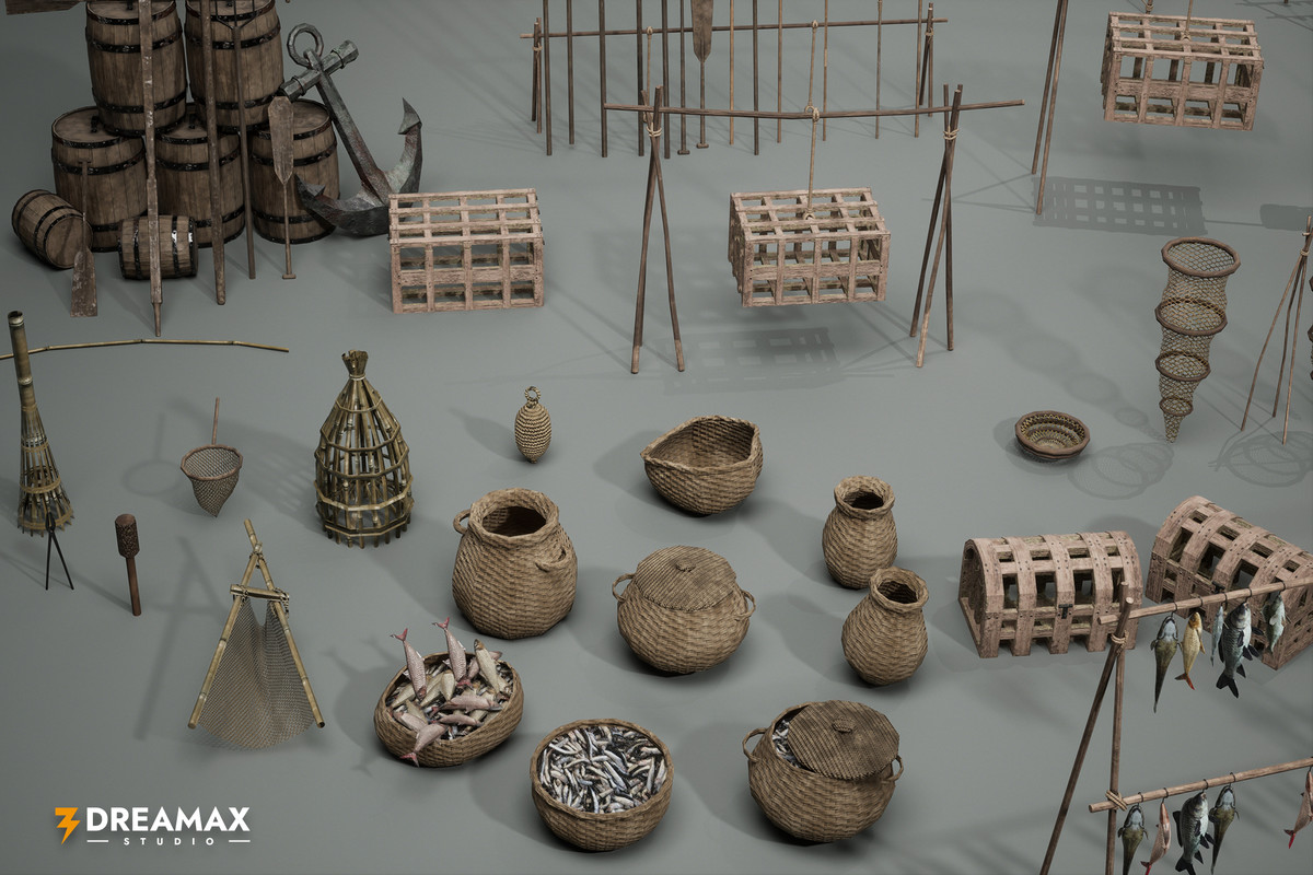 Medieval Fishing Props – Tools & Traps Pack Vol. 1