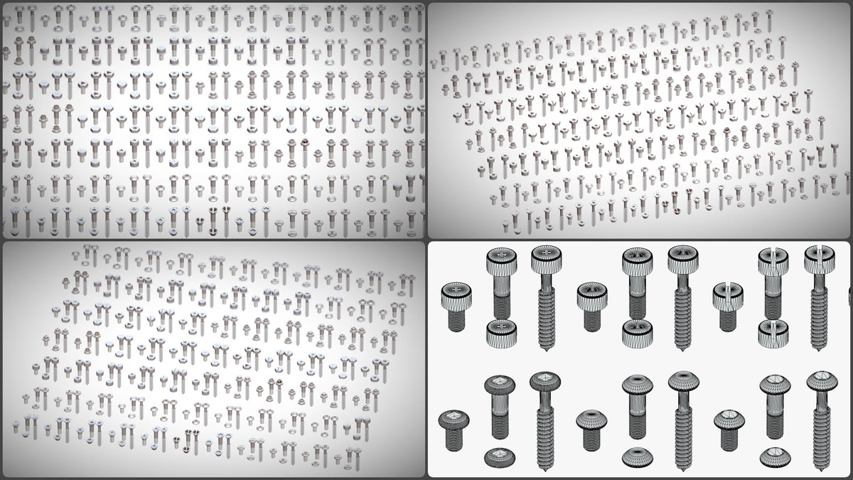308 Bolt Screw & Head Pack - Low Poly Realistic Kitbash - Industrial Props Set