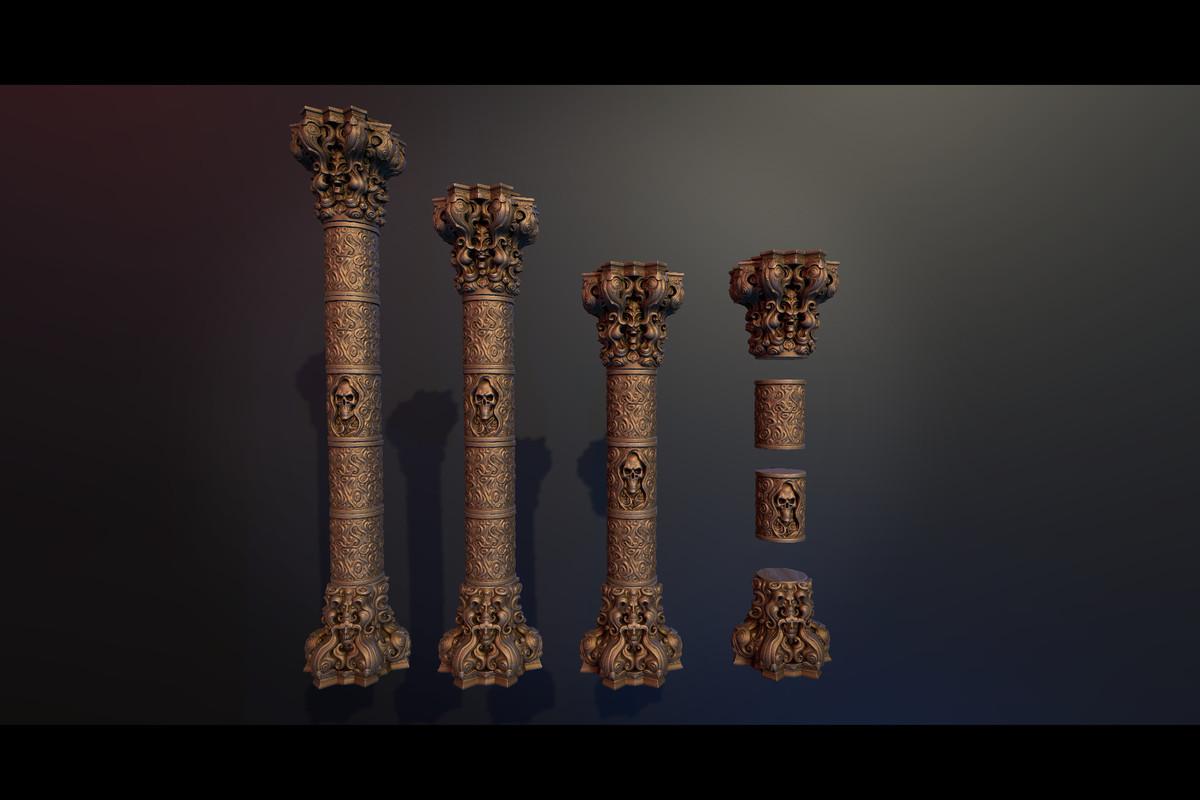 Dark Fantasy Pillar / Column (Swirling) in Gold, Bronze and Infernal