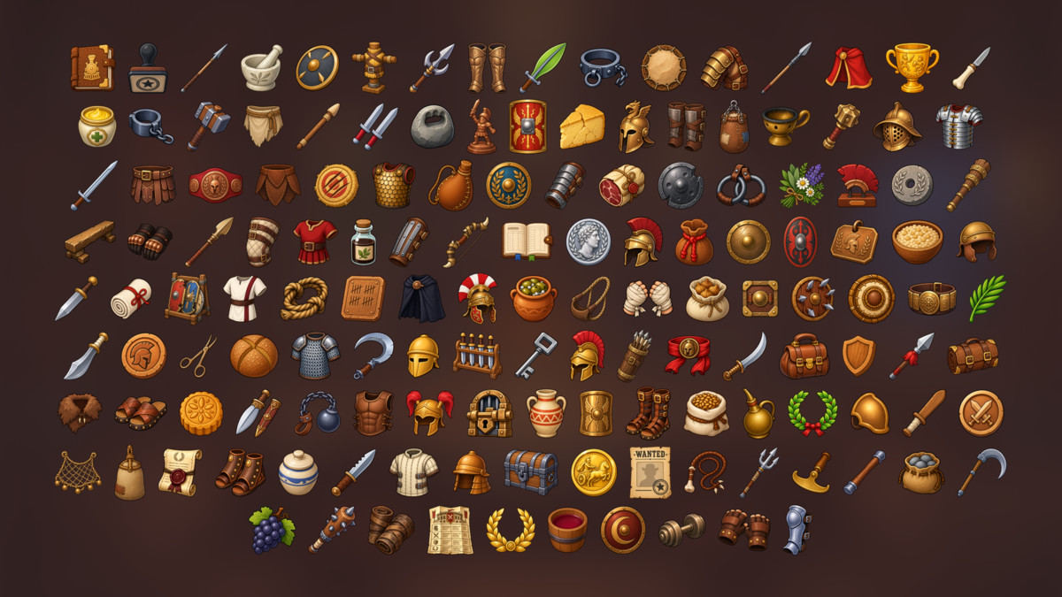 Gladiator Equipment Roman Arena Armor Ancient Empire Icons Pack
