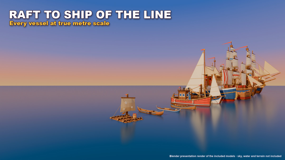 Stylized Pirate Ships & Boats: 13 Vessels + Harbour Dock Kit
