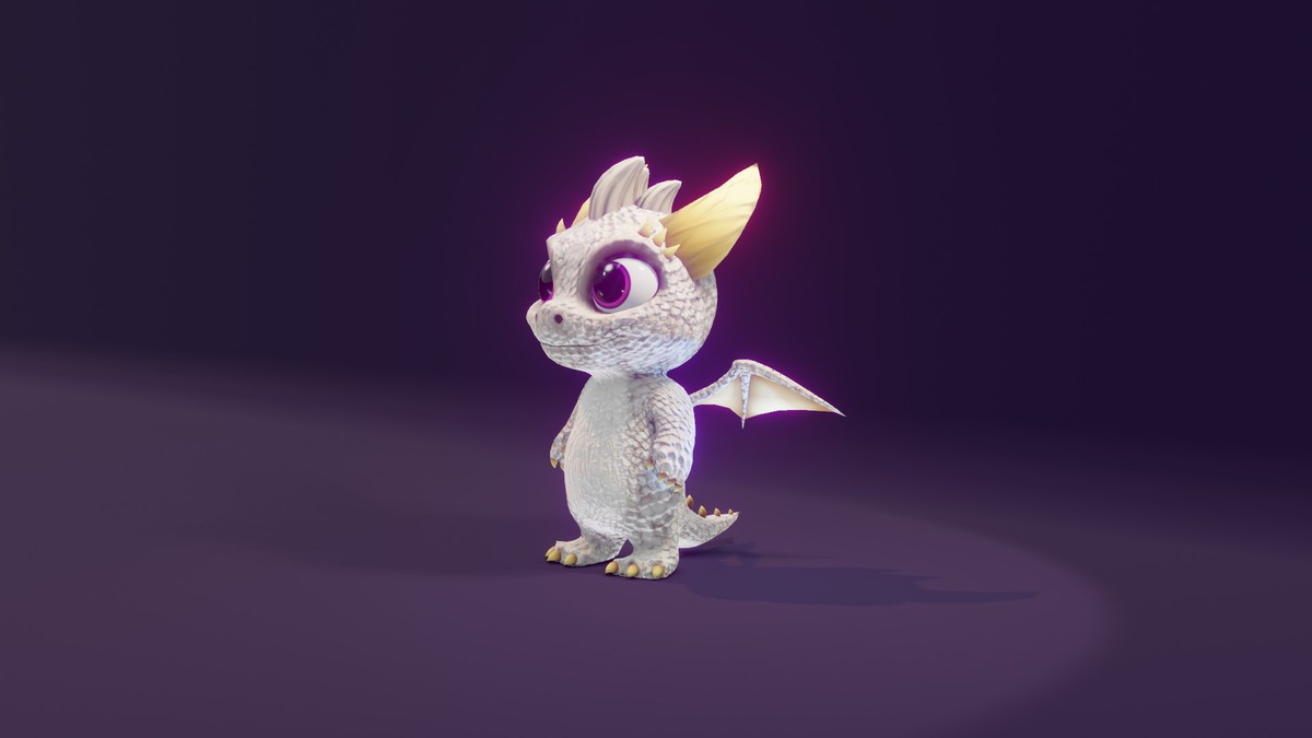 Cartoon White Dragon 3D Model (Low-Poly, Game-Ready, Animated, Built-In)