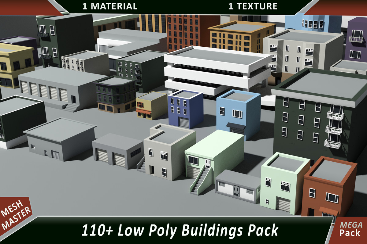 110+ low poly buildings pack
