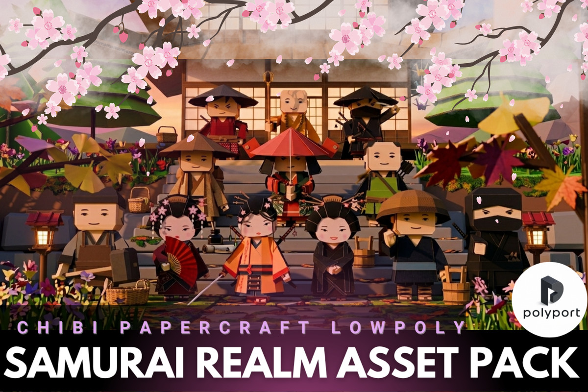 Samurai Realm : Chibi papercraft Japan feudal Asset pack