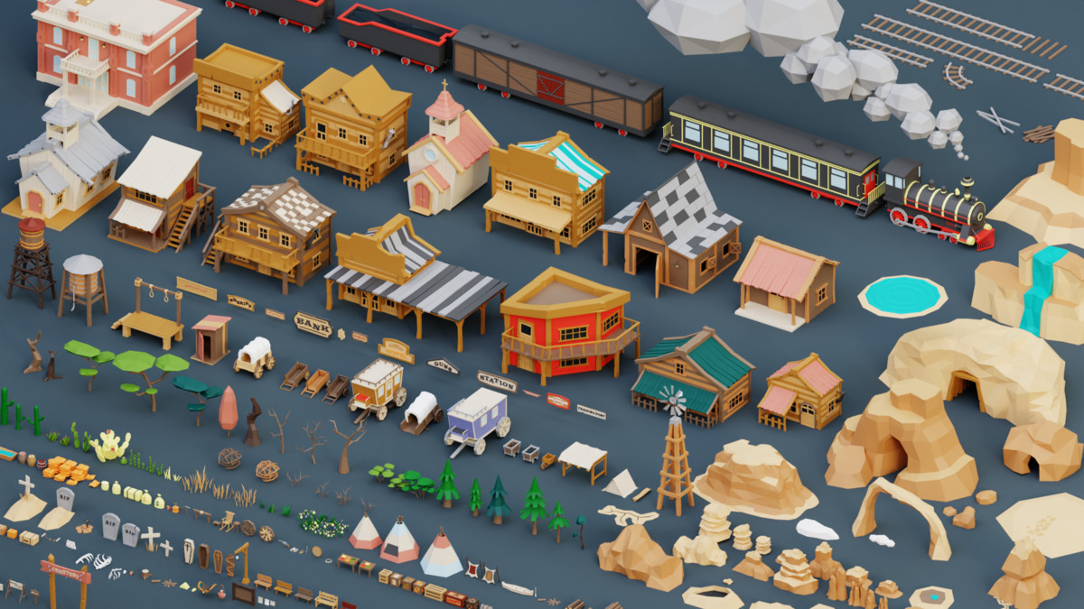 Wild West Low Poly Set – Buildings, Landscapes & Props