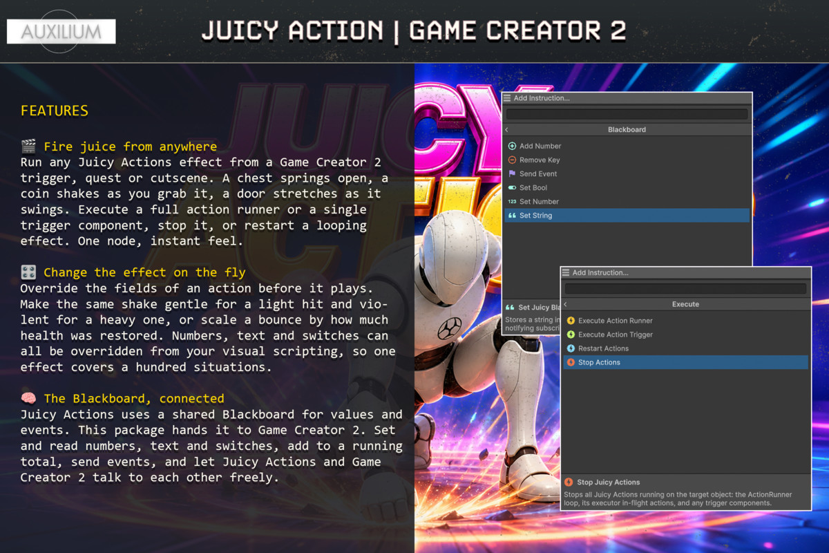 Juicy Action Integration for Game Creator 2