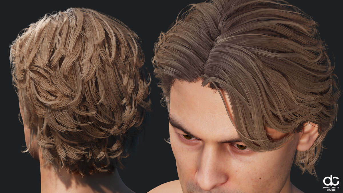 Realistic male hairstyles, pack #7 | Rigged hair, game-ready, low-poly