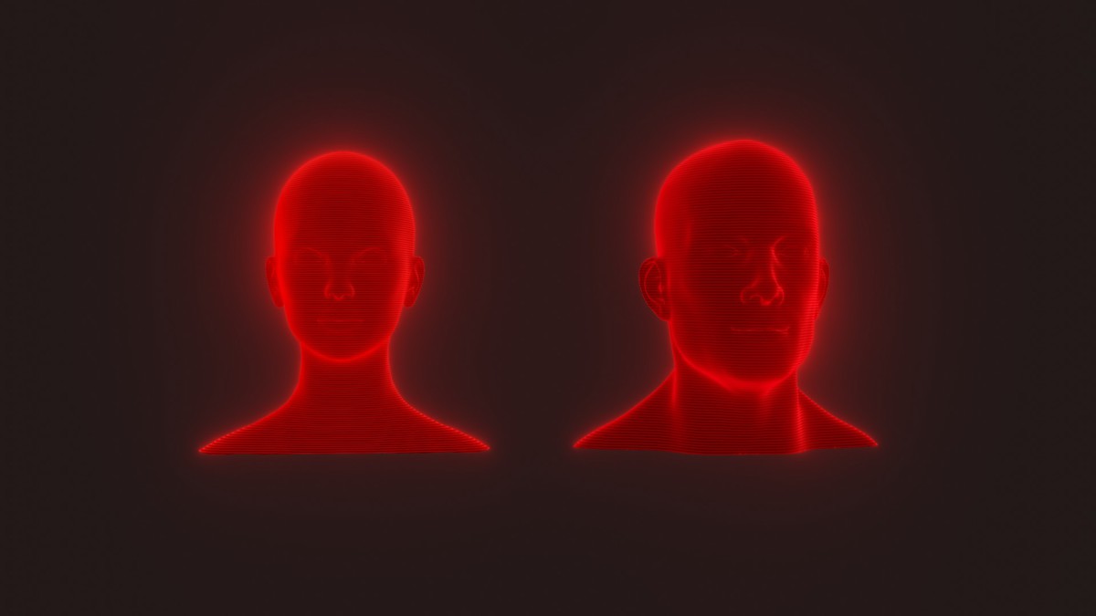Sci-Fi Red Hologram Male Female Heads 3D Model Pack - Animated, Blend Shapes
