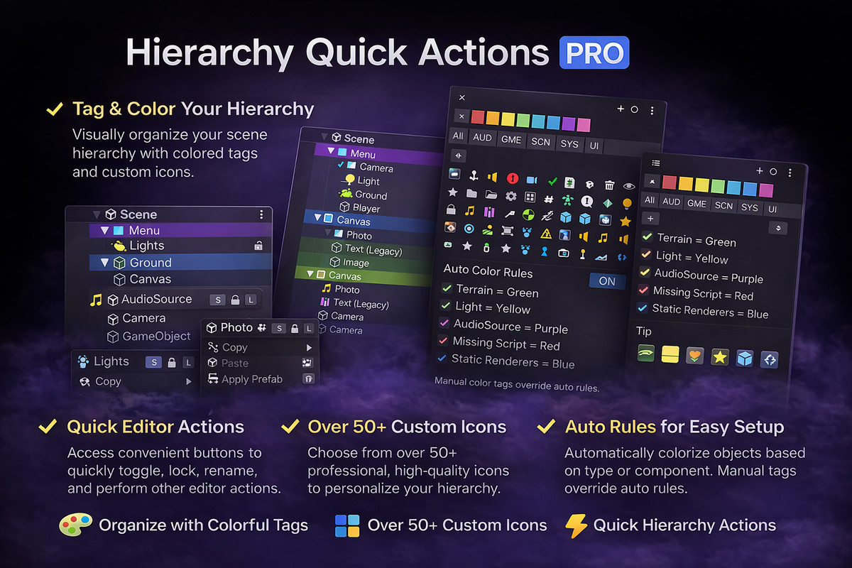 Hierarchy Quick Actions PRO – Icons, Colors, Favorites & Lock