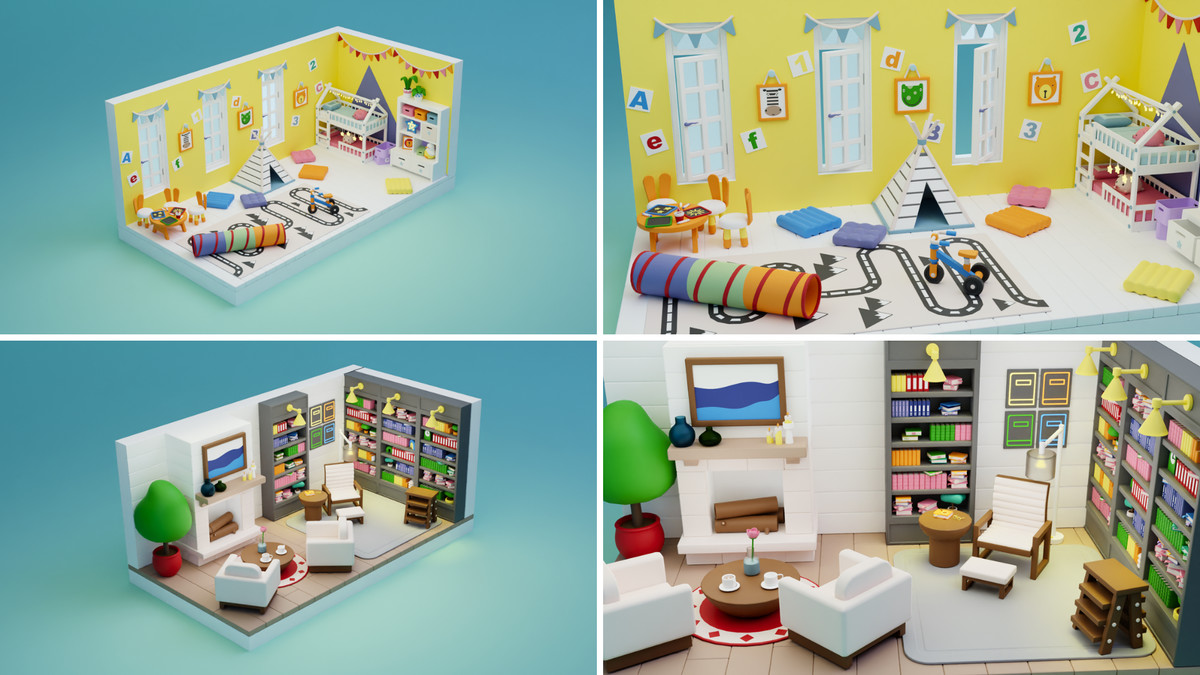 BIG PACK Interactive Cartoon Interiors & Rooms