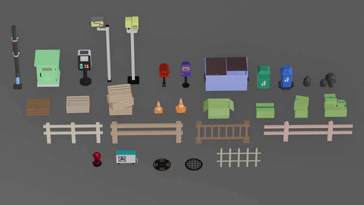 Low Poly Urban Street Props Mega Pack