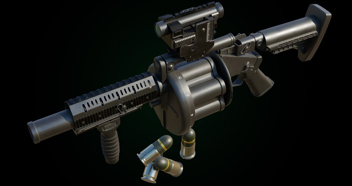 6 Grenade Launcher Black URP HDRP Textures