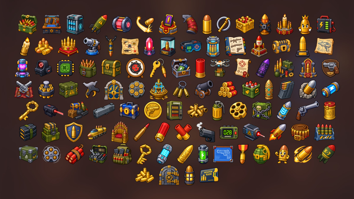 Armory Ammunition Weapons Explosives Combat Equipment Icons Pack