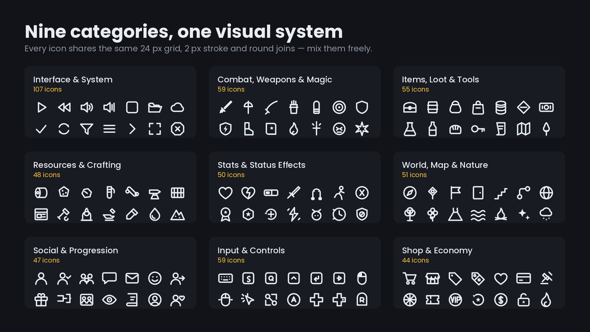 500 Game UI Icons - SVG, PNG & Sprite Sheet