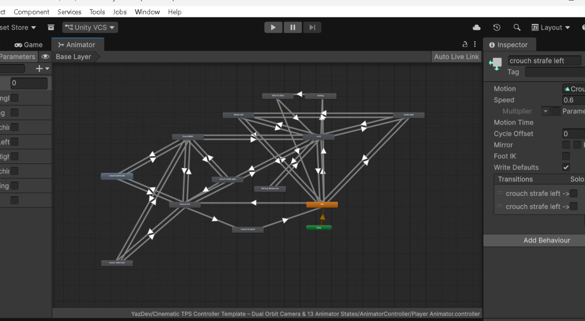 Cinematic TPS Controller Template – Dual Orbit Camera & 13 Animator States