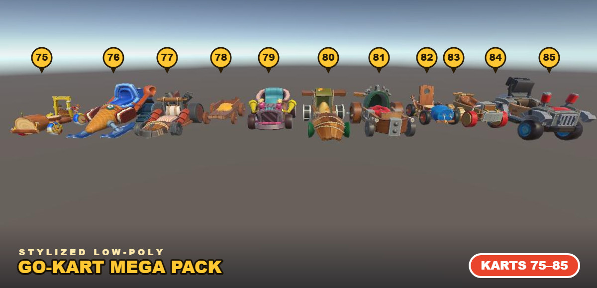Stylized Low-Poly Go-Kart Mega Pack: 85+ 3D Vehicle Prefabs