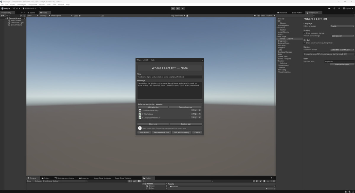 Where I Left Off - Productivity Editor Tool