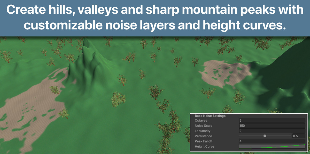 Procedural Terrain Generator with Lakes, Forests, Grass and Texture Blending