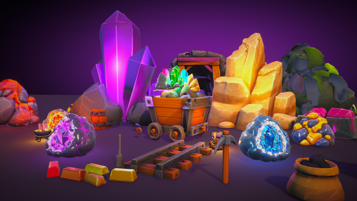 Low Poly Mining Collection - Mine Props + Gems & Ore