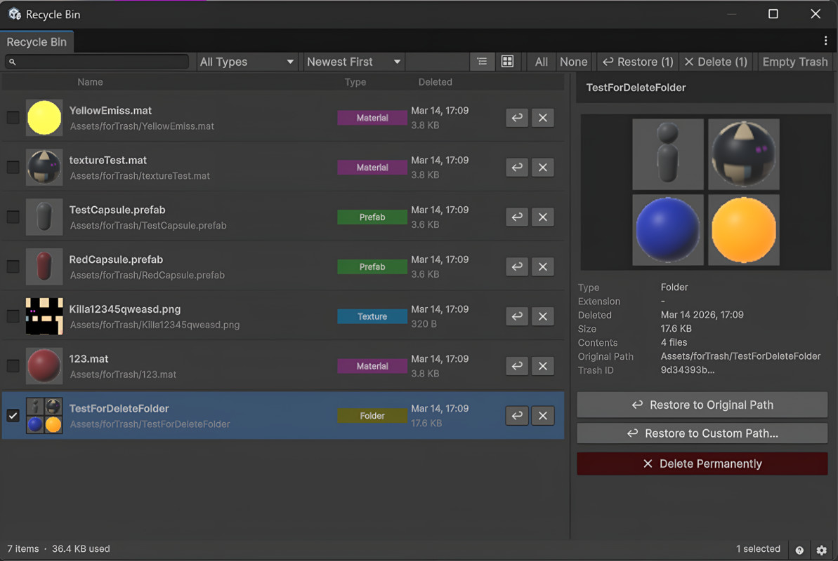 Recycle Bin — Recover Deleted Assets
