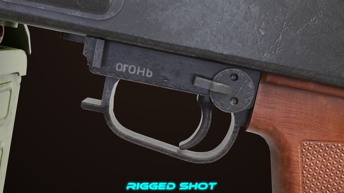 Machine Gun 11 Wood handle URP HDRP Textures