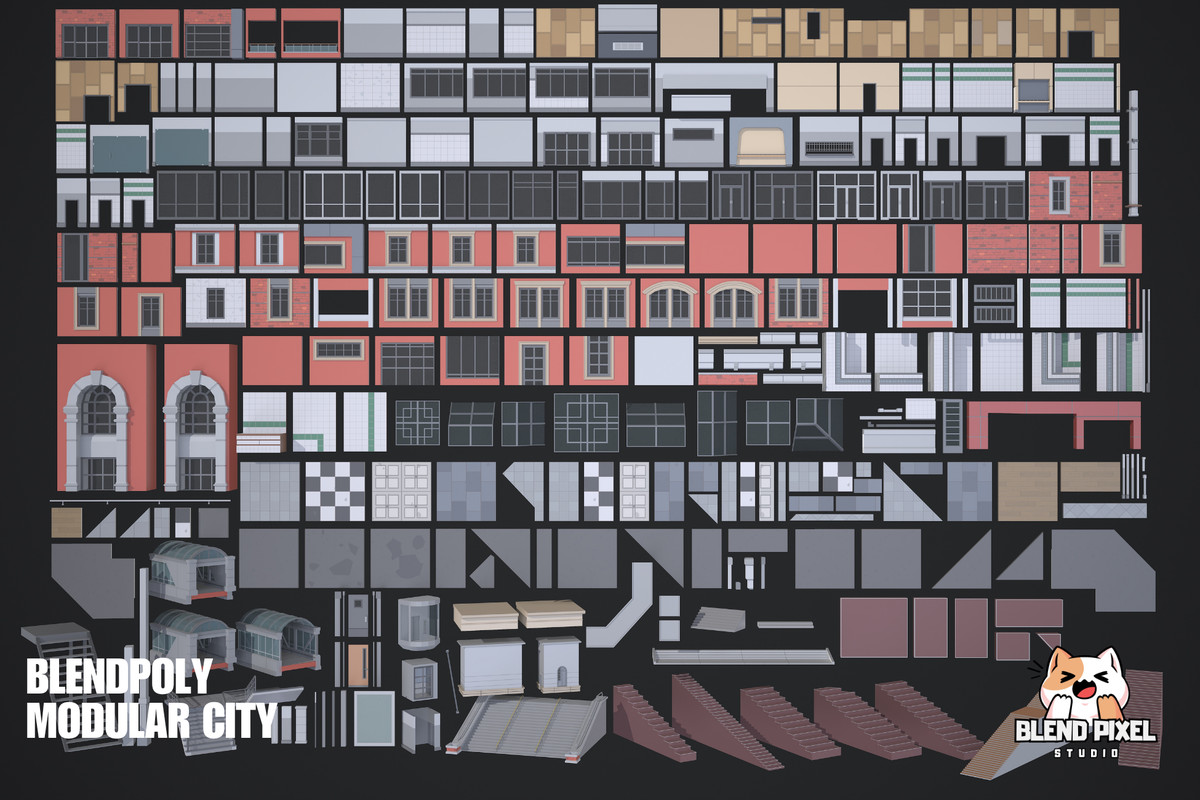 BlendPoly Modular City - Low Poly Assets