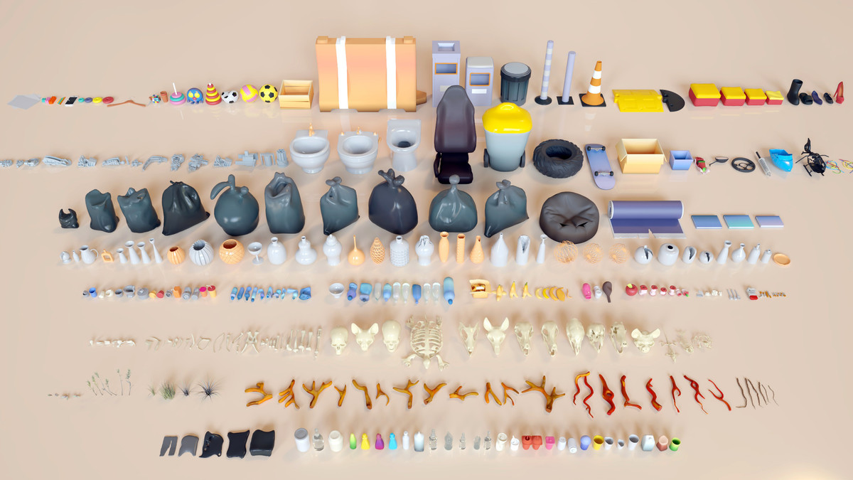 Lowpoly Stylized Street Garbage, Junk, Trash and Waste Set - 328 gameready props