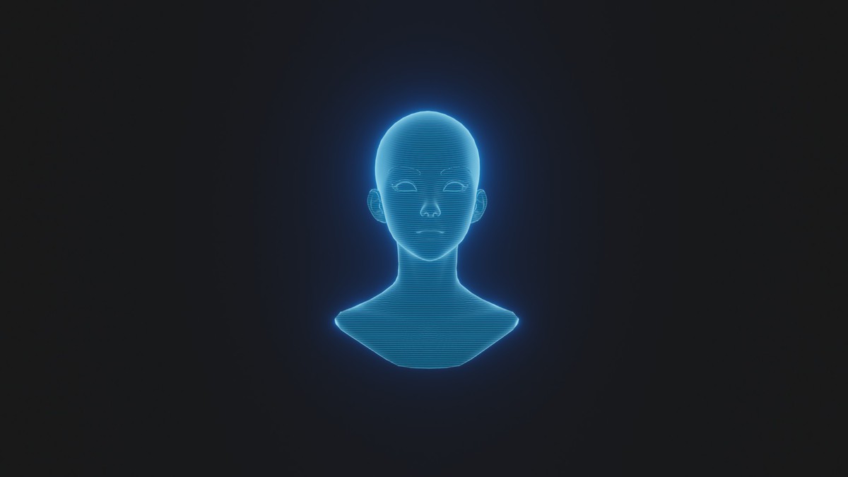 Anime Human Hologram Heads 3D Model Rigged with Facial Expressions