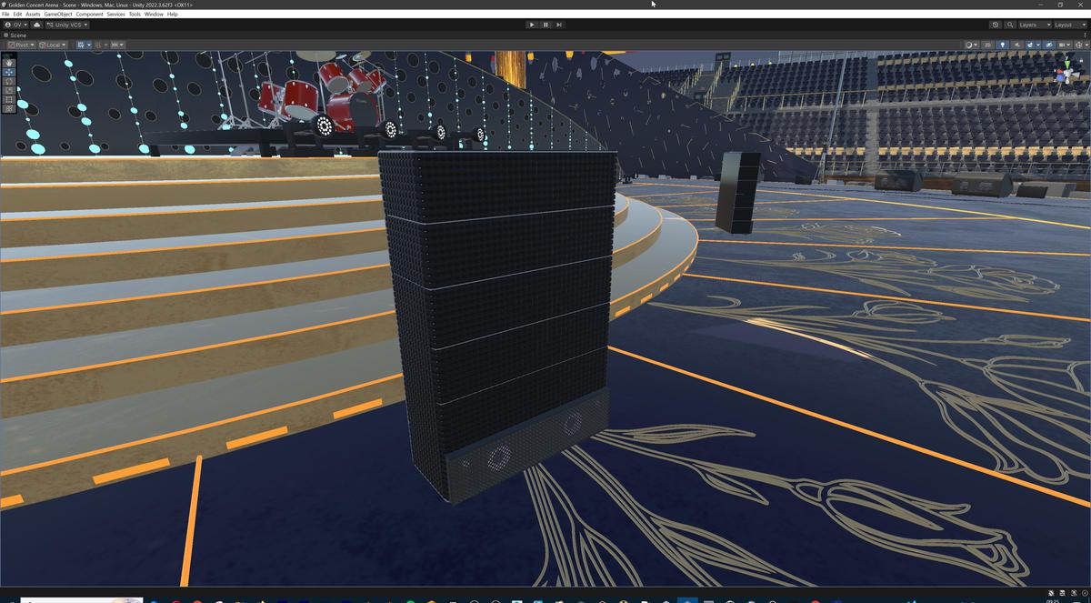 Golden Concert Arena Stadium 3D Model - Futuristic Environment with Stage, Props