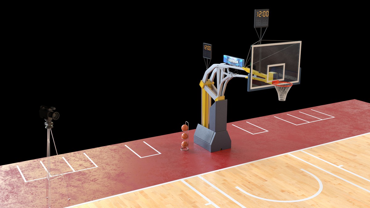 Basketball Court Set with Backboard, Hoop, Parquet, Balls, Digital Timer, Screen
