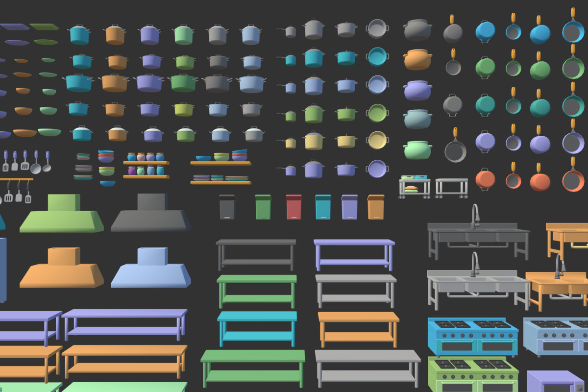 Cute Low Poly Kitchen Pack - Colorful Interior Props